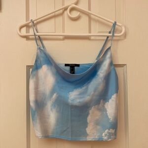 Forever21 Blue and White Cloud Pattern Tank Top